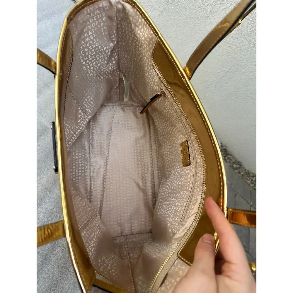 Kate Spade Metallic Gold Perforated Spade Logo Tote Bag